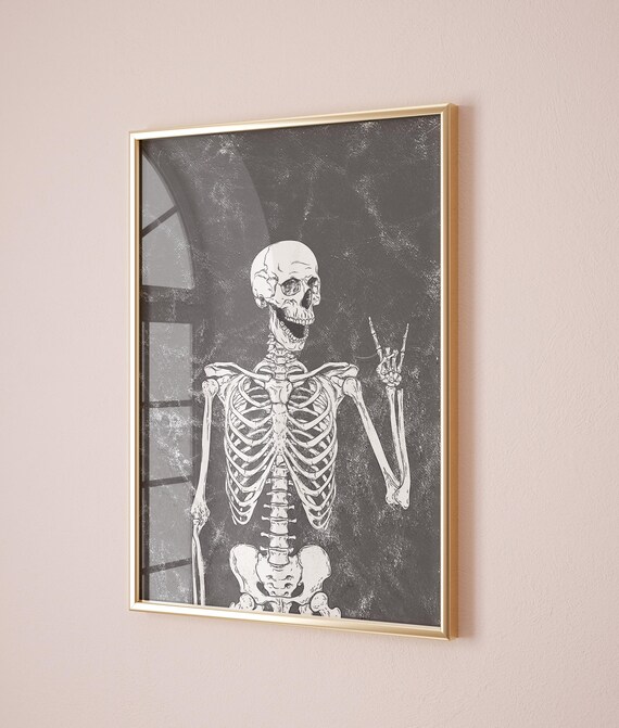 Skeleton Wall Art Cute Peace Skeleton Decor Funny Halloween Poster Cute Halloween Print Trendy Halloween Wall Art