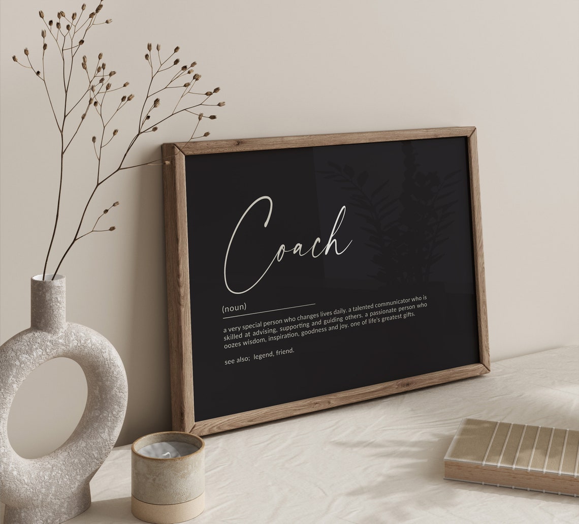 Coach Noun Definition Appreciation Gift Black Script Art Poster - Image 2