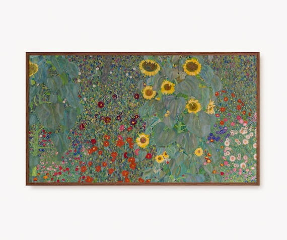 Klimt Farm Garden with Sunflowers Vintage Floral Oil Art Poster