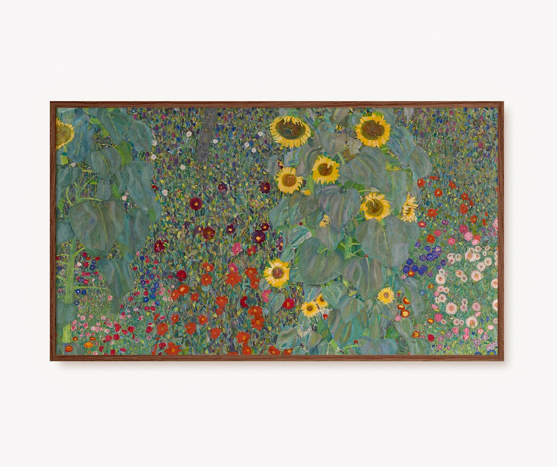 Klimt Farm Garden with Sunflowers Vintage Floral Oil Art Poster