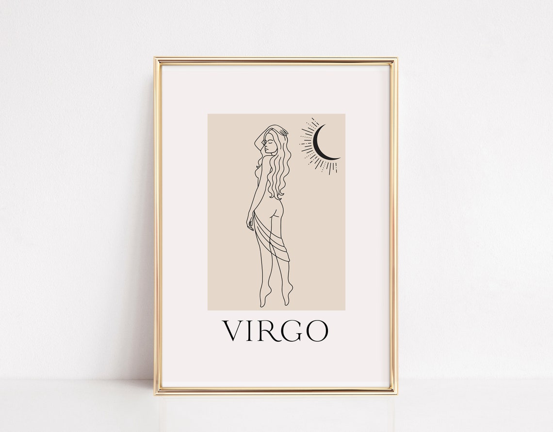 Virgo Zodiac Woman with Radiant Crescent Moon Minimal Art Poster - Image 2