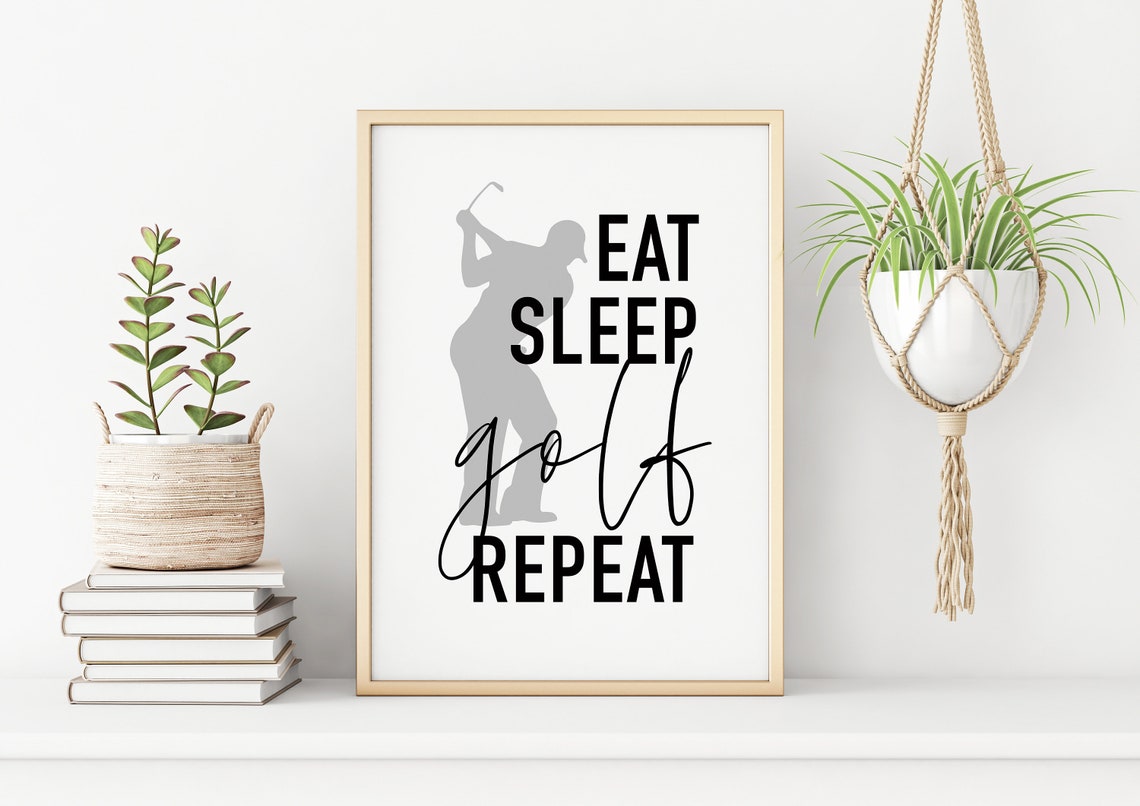 Eat Sleep Golf Repeat Silhouette Golfer Typography Sports Poster - Image 2