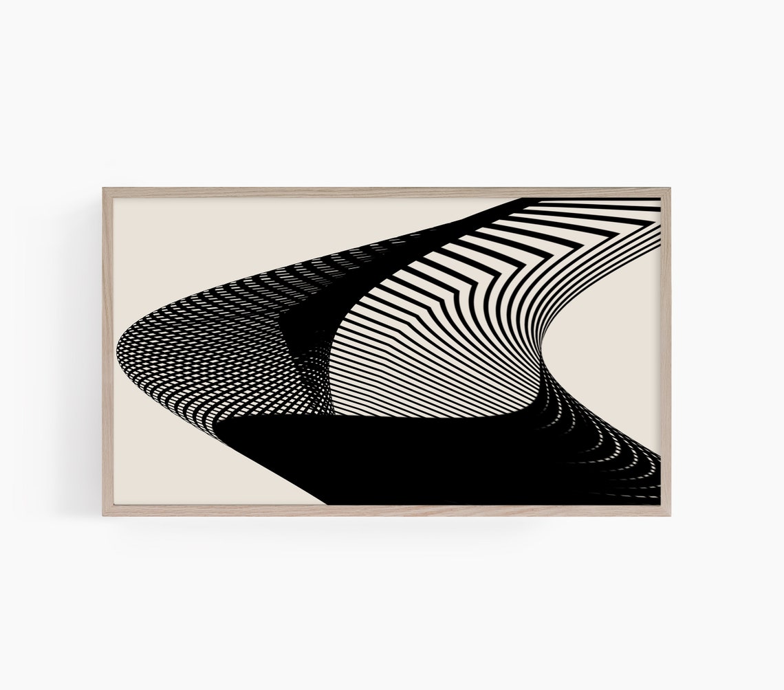 Modern Geometric Black Optical Wave Line Abstract Art Poster - Image 2