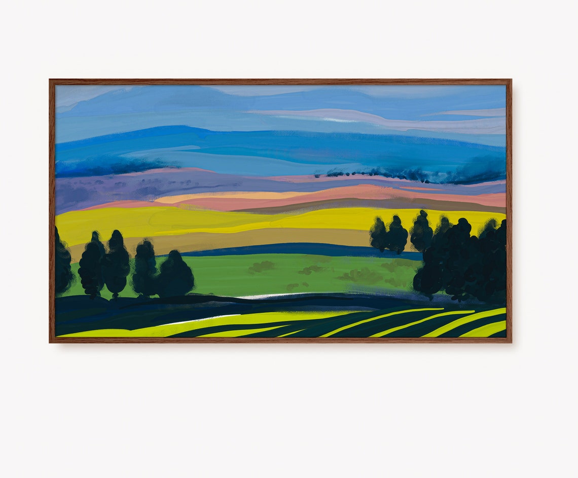 Colorful Modern Abstract Rolling Hills Landscape Painting Poster