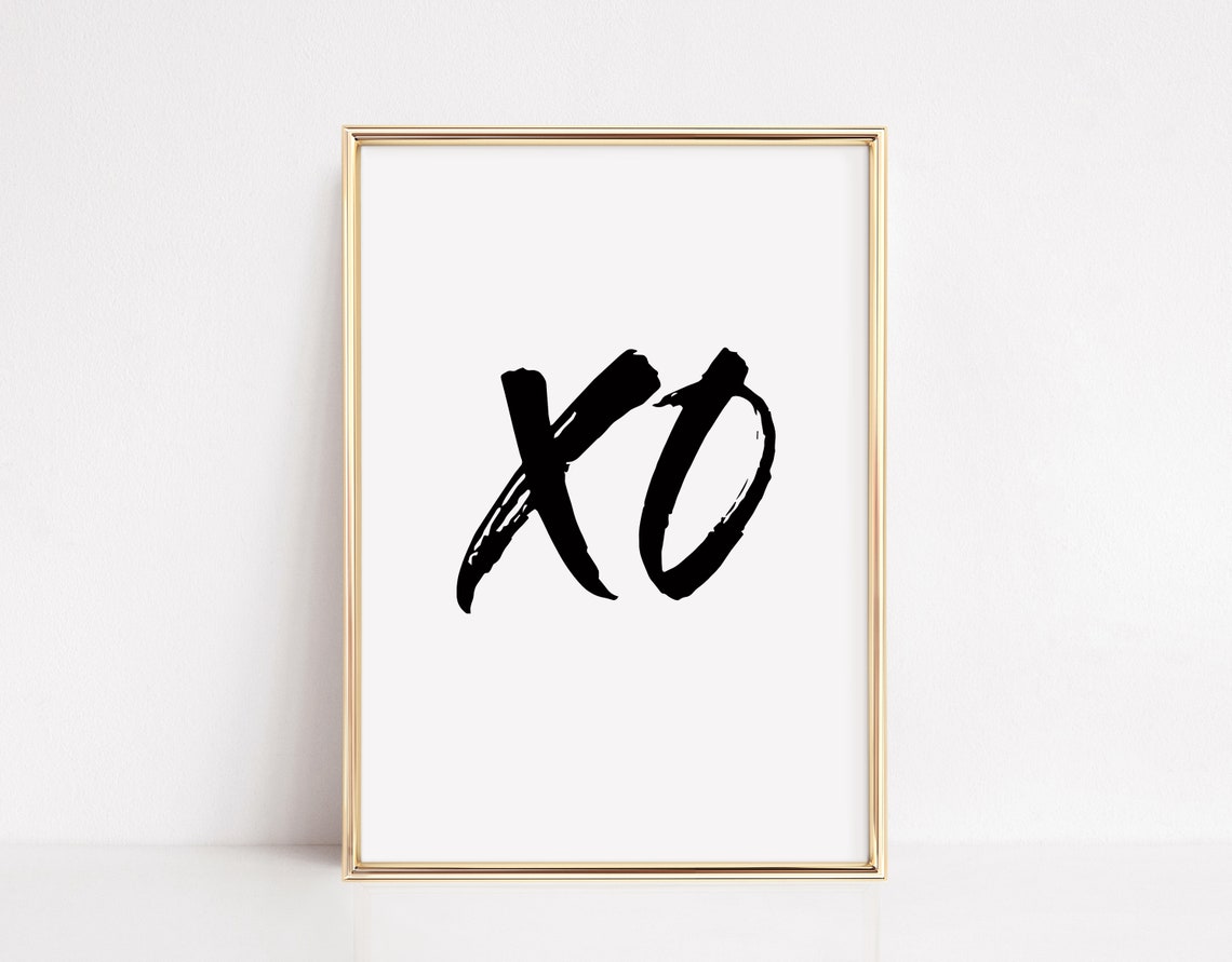 XO Brush Script Minimalist Black and White Bedroom Typography Poster