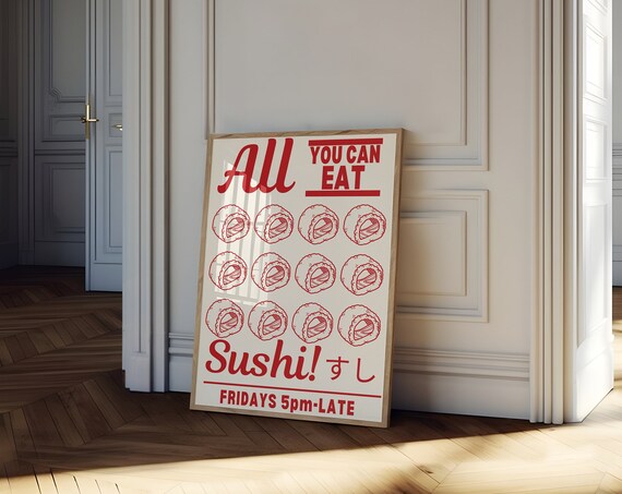 Sushi Print Cute Kitchen Wall Art Minimalist Food Art Retro Print Aesthetic Kitchen Decor Vintage Food Wall Art 1 Print