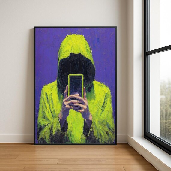 Hoodie Selfie Wall Art Print Modern Textured Oil Painting