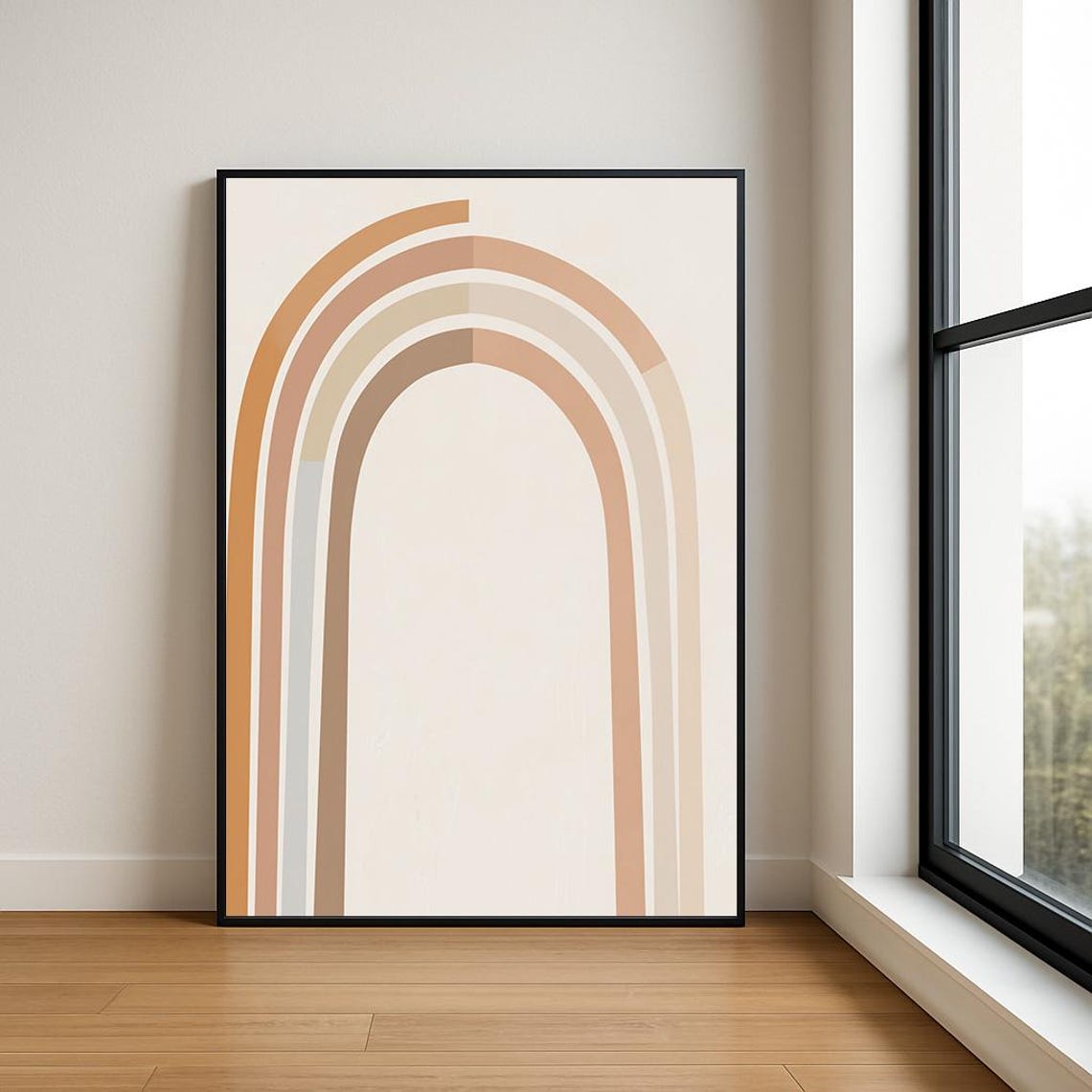 Neutral Terracotta Arch Abstract Poster in Soft Japandi Style