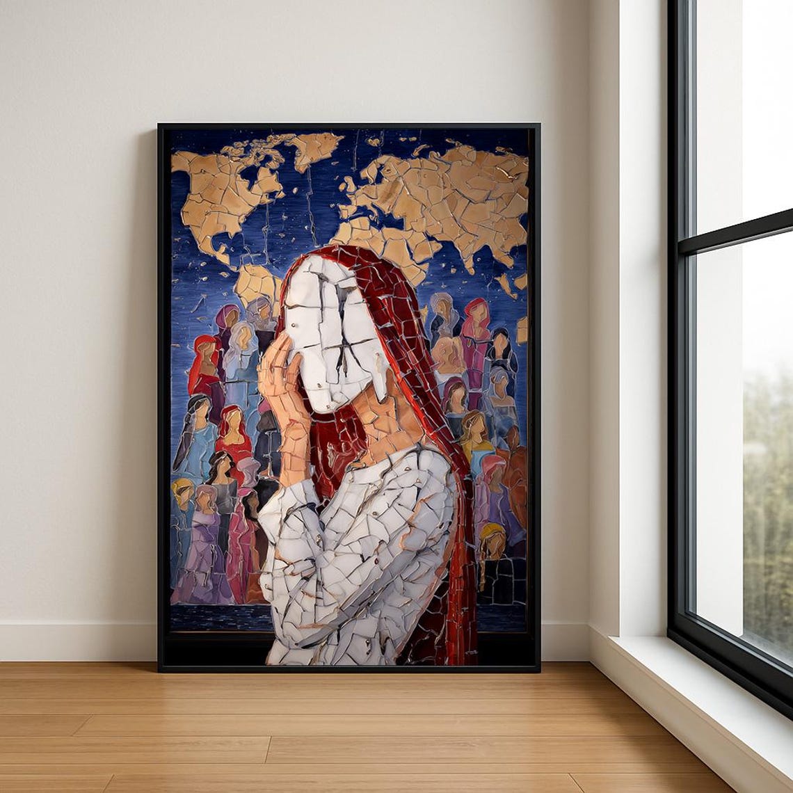 Mosaic Woman World Map Global Unity People Art Diversity Poster