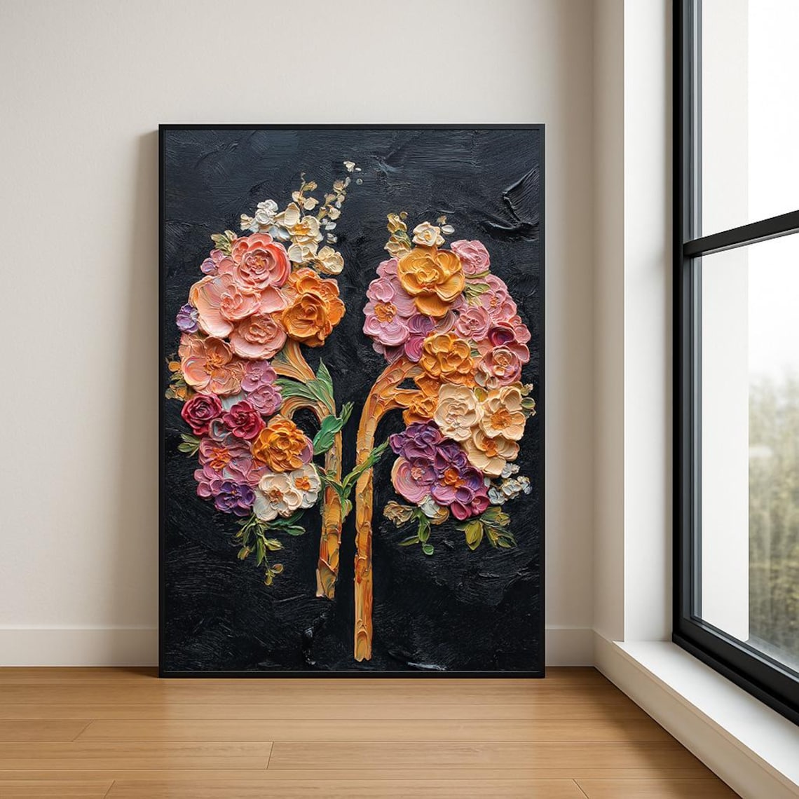 Floral Kidneys Impasto Oil Painting Botanical Anatomy Dark Poster