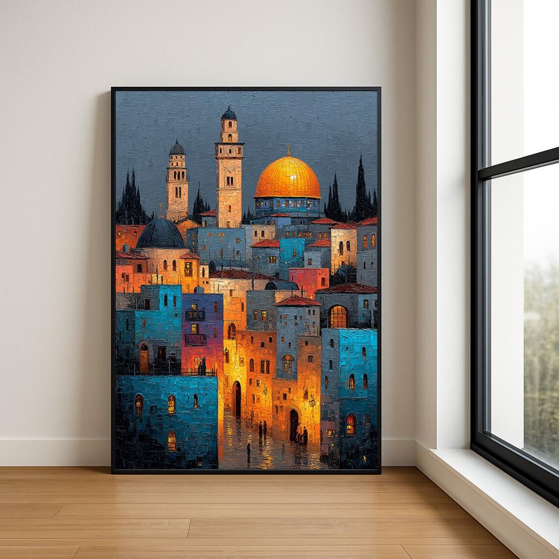 Dome of the Rock Jerusalem Old City Night Oil Painting Poster