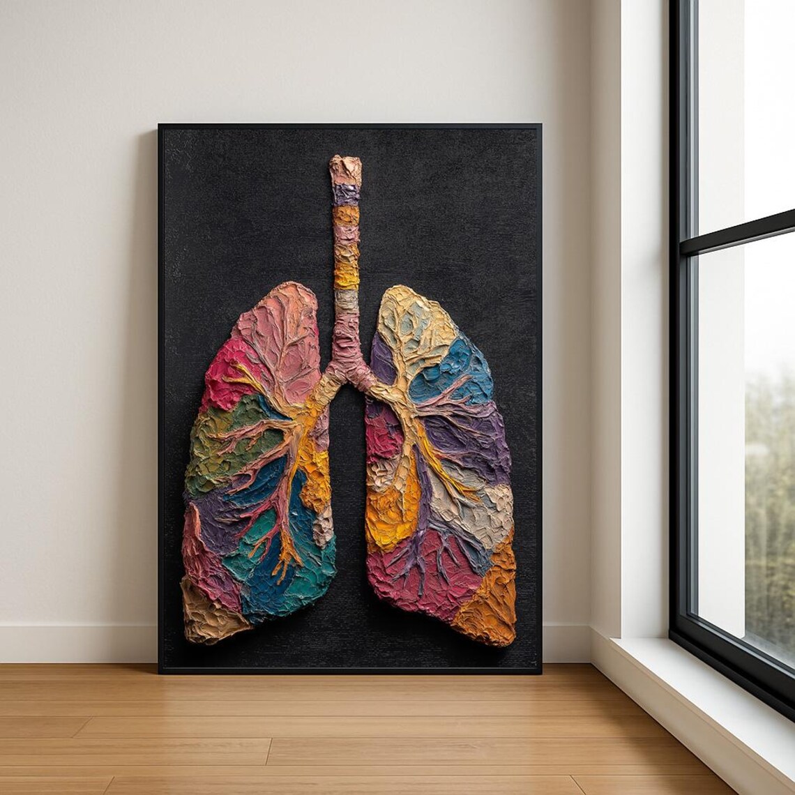 Colorful Abstract Lungs Anatomy Art Textured Impasto Oil Poster