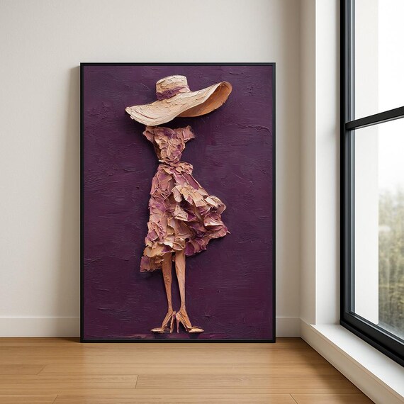 Dusty Rose Lady Fashion Figure Purple Ground Oil Style Wall Poster