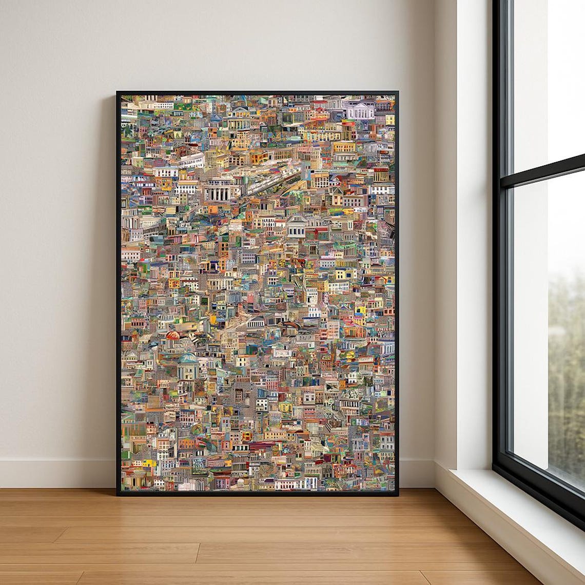 Colorful Mosaic Hillside Cityscape Patchwork Tile Art Poster