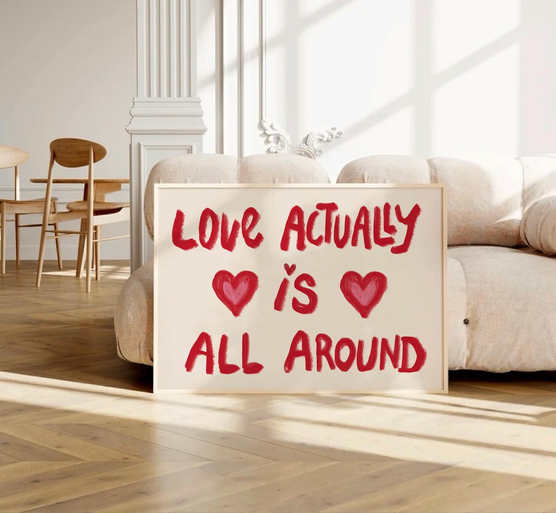 Love Actually Is All Around Red Block Letter Quote Wall Poster - Image 3