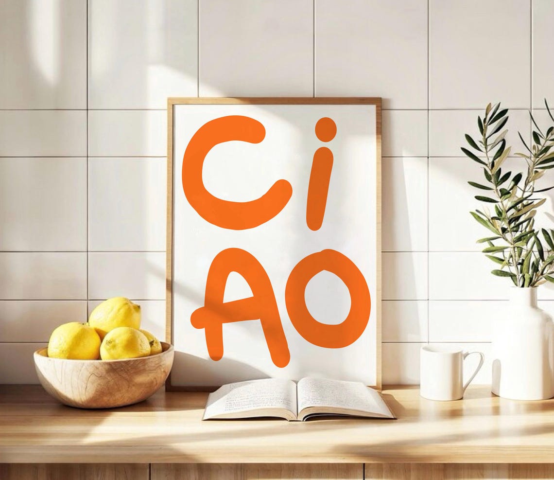 Ciao Bold Orange Handwritten Italian Greeting Fun Wall Poster - Image 2