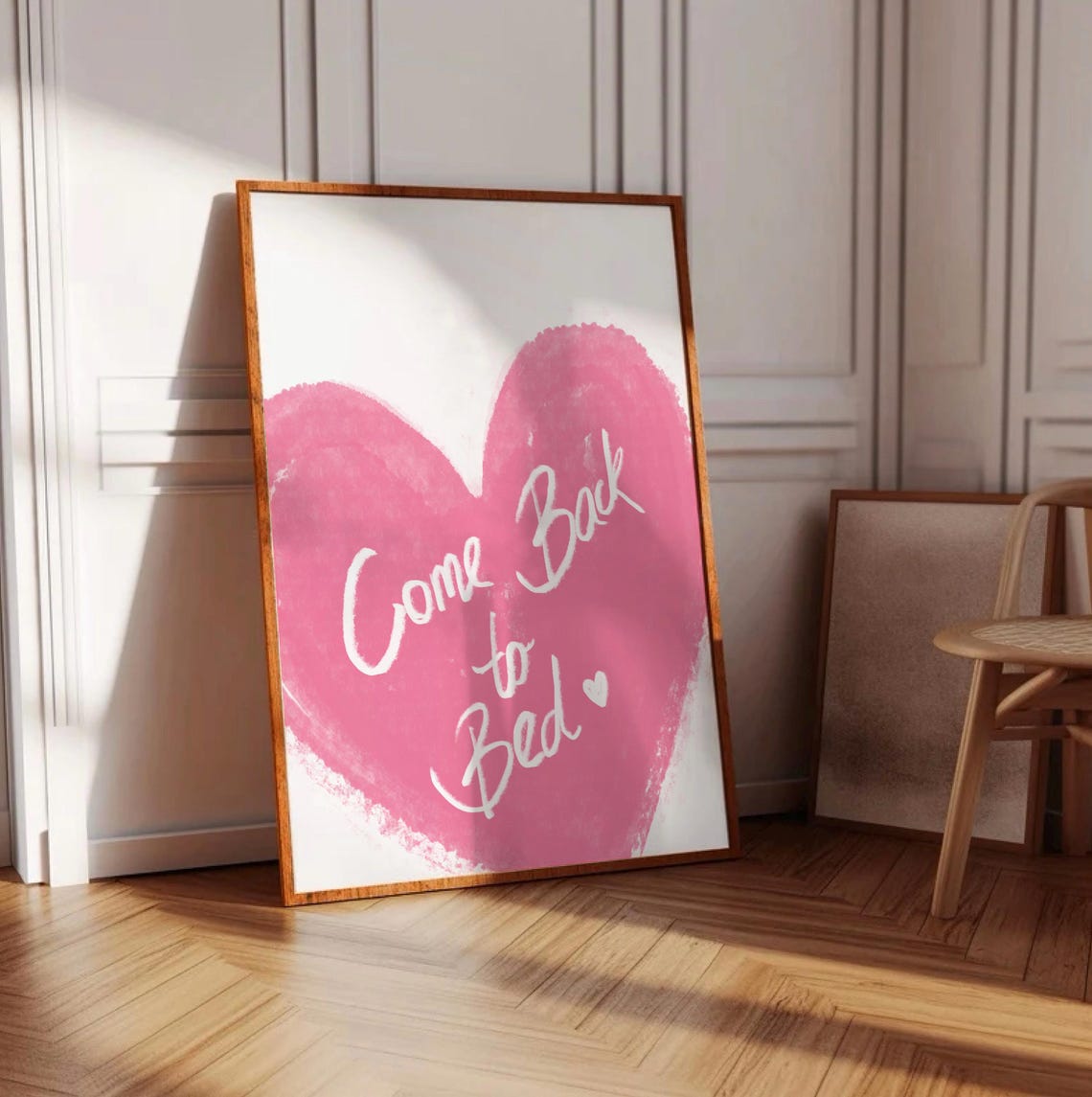 Come Back To Bed Pink Watercolor Heart Romantic Quote Poster - Image 3