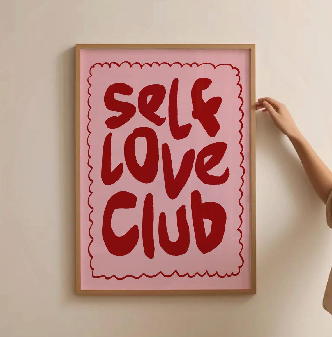 Self Love Club Red Pink Scalloped Border Quote Typography Poster
