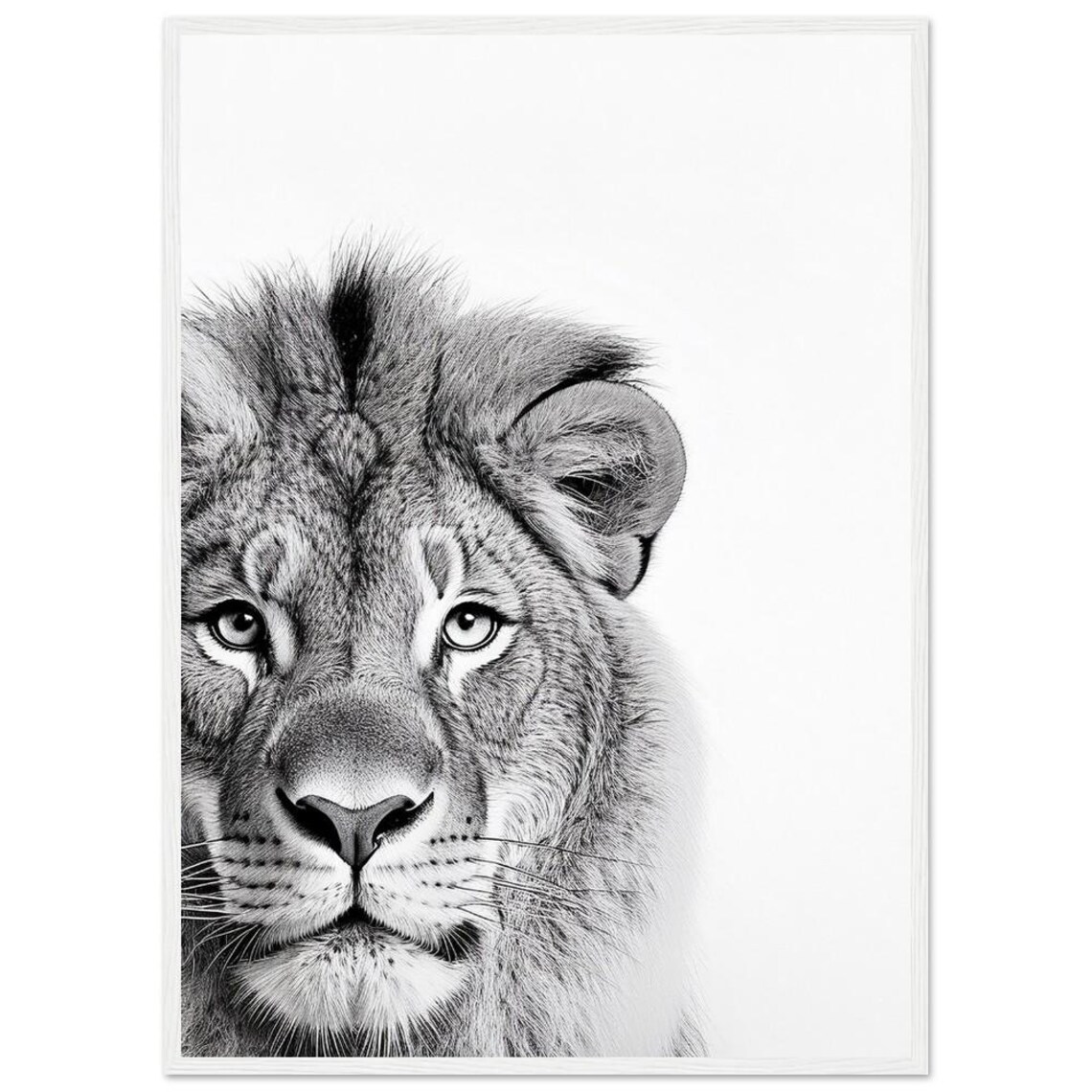 Peeking Lion Close-Up Black and White Big Cat Photography Poster - Image 3