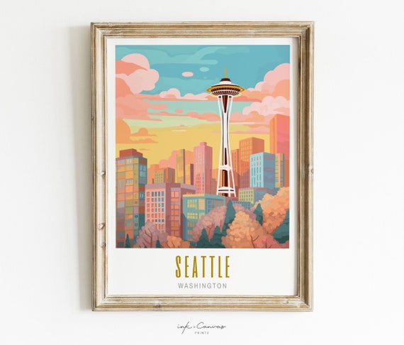 Seattle Space Needle Retro Travel Poster