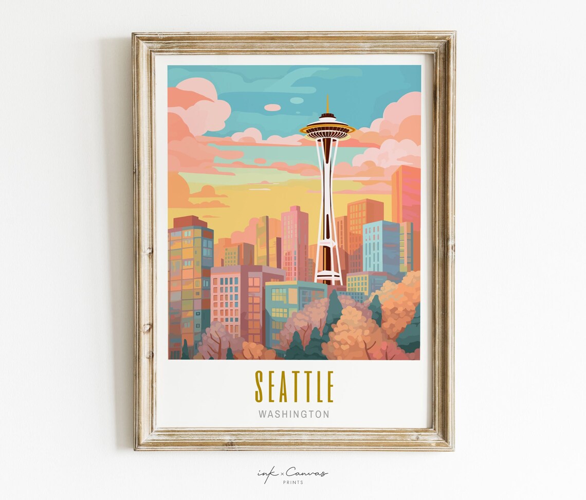 Seattle Space Needle Retro Travel Poster
