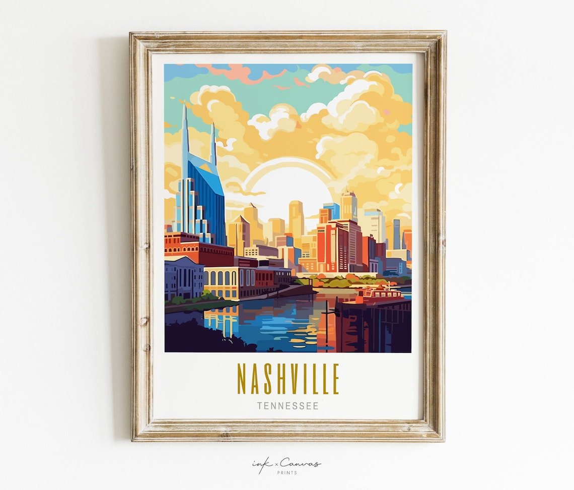 Nashville Modern Travel Poster, Tennessee Landscape