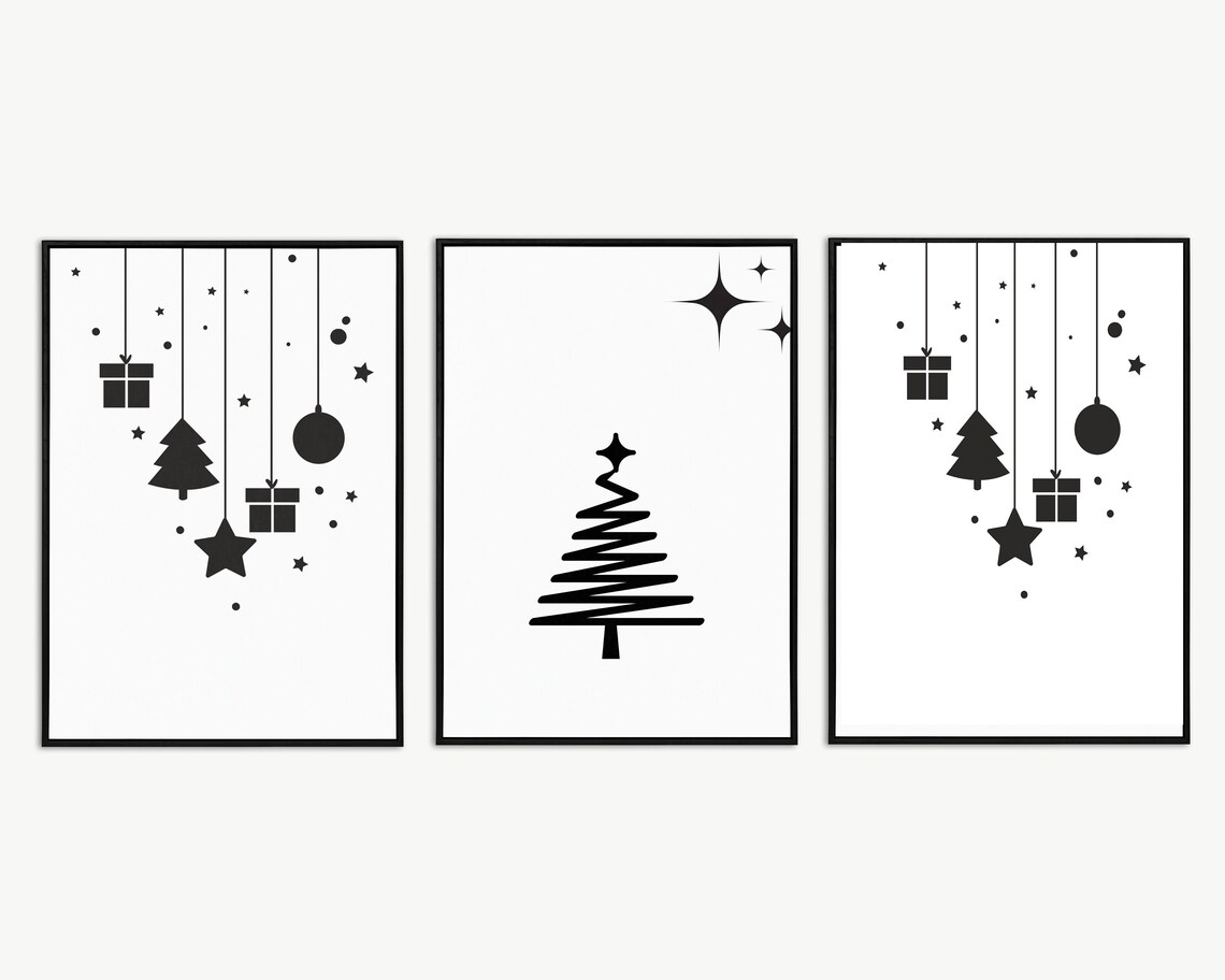 Modern Black And White Christmas Art Print