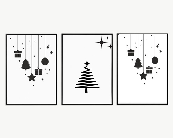 Modern Black And White Christmas Art Print