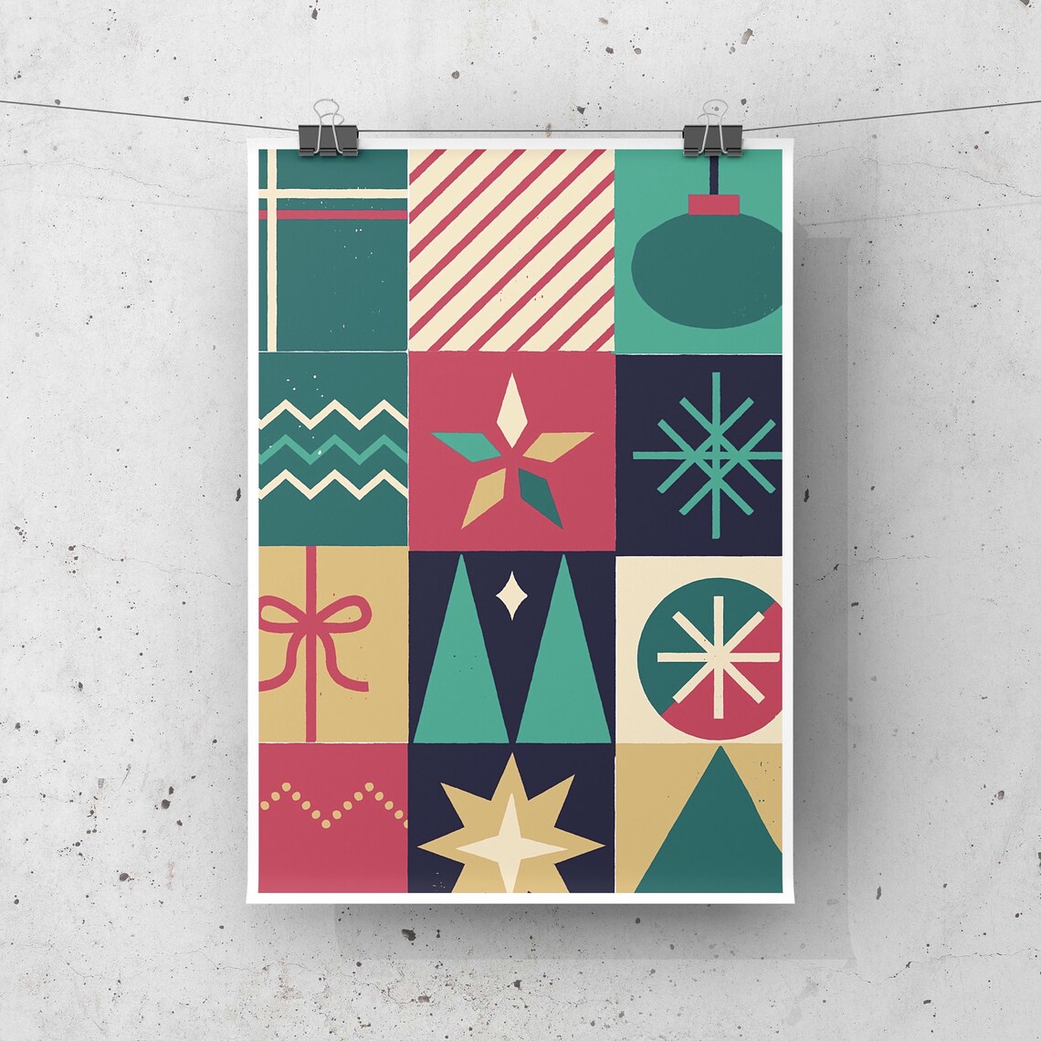 Cozy Patchwork Christmas Holiday Decor Poster - Image 3