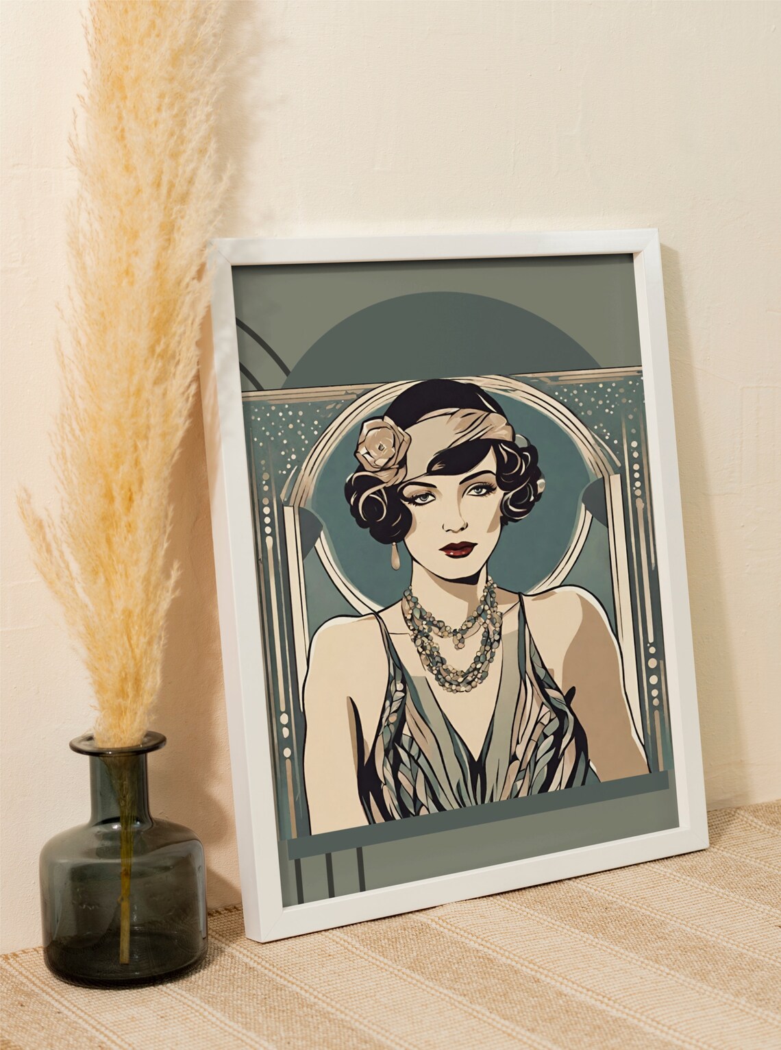 Art Nouveau Woman Portrait Sage Green 1920s Elegant Vintage Style Poster - Image 3