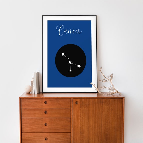 Cancer Zodiac Print Zodiac Wall Art Navy Blue Cancer Poster Cancer Constellation Minimalist Zodiac Art