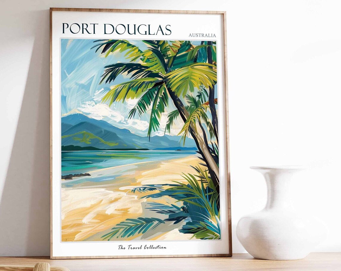 Port Douglas Australia Tropical Beach Palm Trees Travel Poster