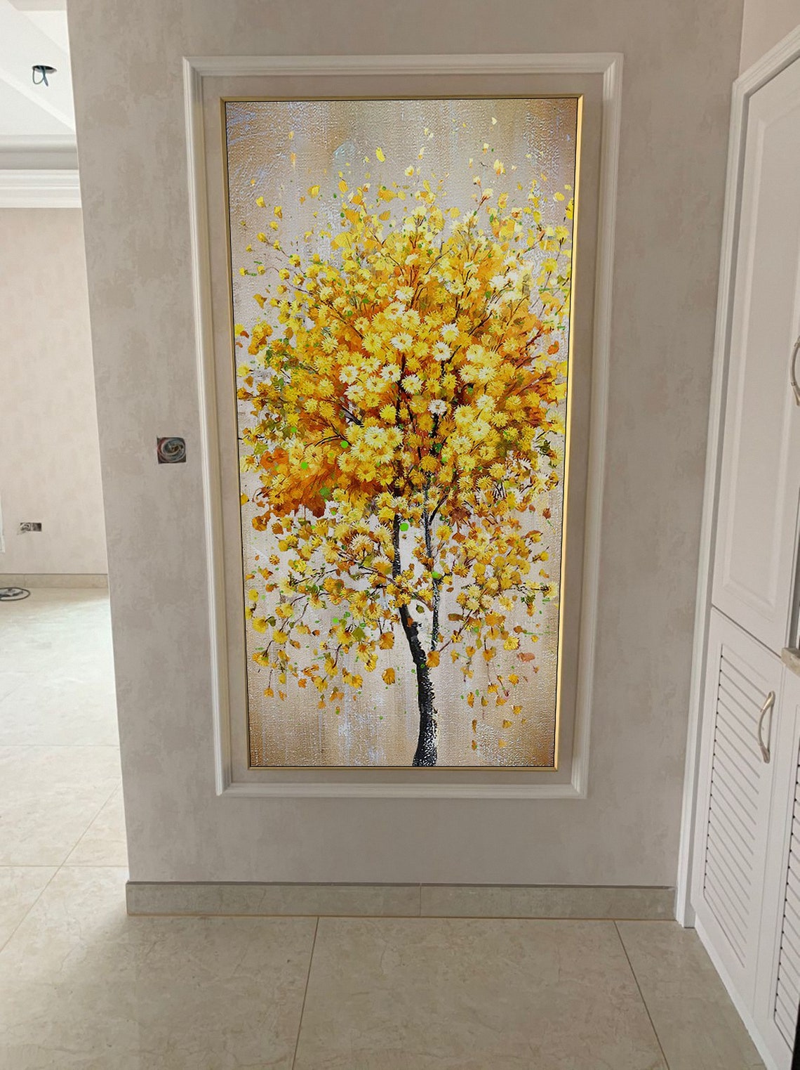 Golden Yellow Flowering Tree On Champagne Background Art Poster - Image 3