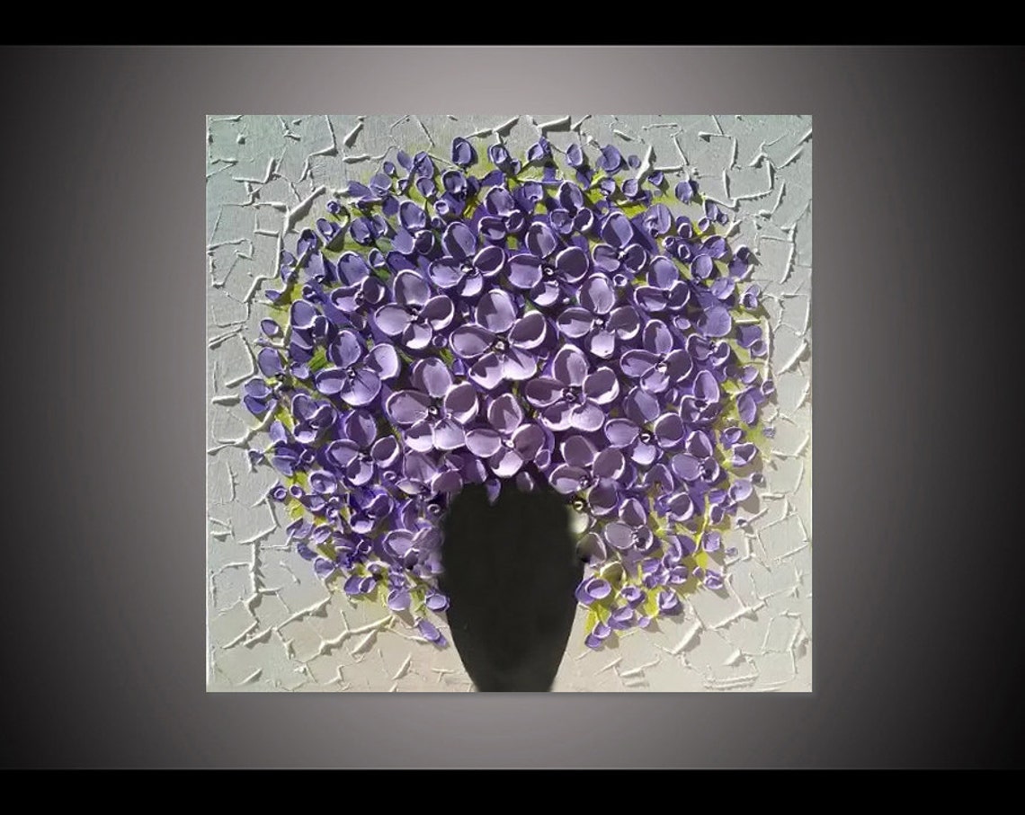Lavender Purple Flower Bouquet In Black Vase Textured Oil Poster - Image 4