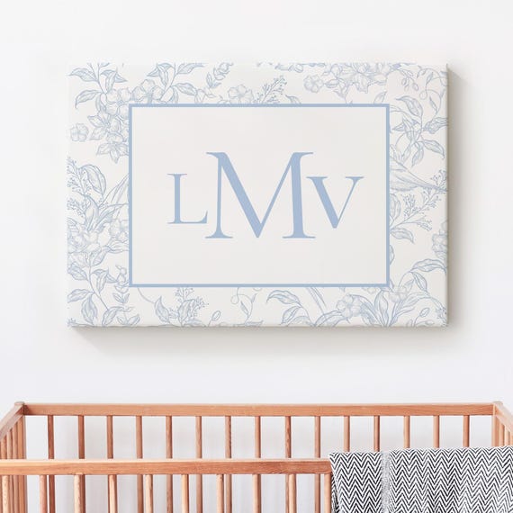 Blue Nursery Name Wall Art Elegant Decor Monogram Sign Custom Baby Decoration Canvas Or Print Unframed