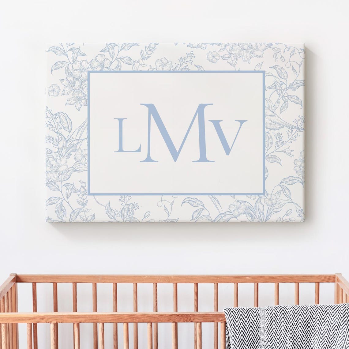 Blue Nursery Name Wall Art Elegant Decor Monogram Sign Custom Baby Decoration Canvas Or Print Unframed