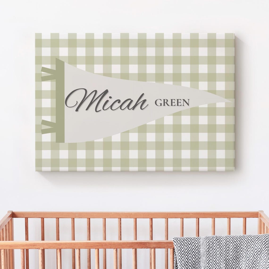 Personalized Nursery Name Sign Vintage Pennant Wall Art Custom Baby Print Decor Unframed