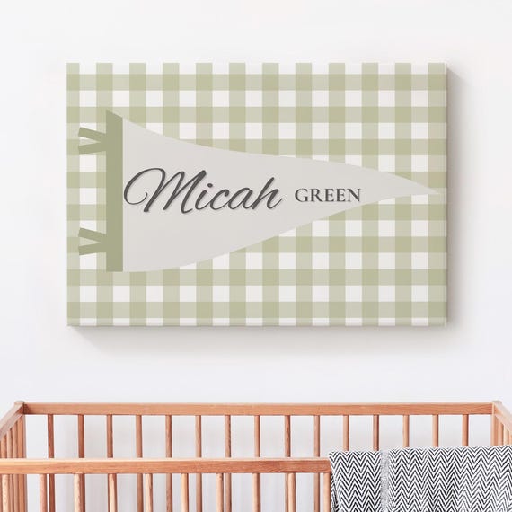 Personalized Nursery Name Sign Vintage Pennant Wall Art Custom Baby Print Decor Unframed