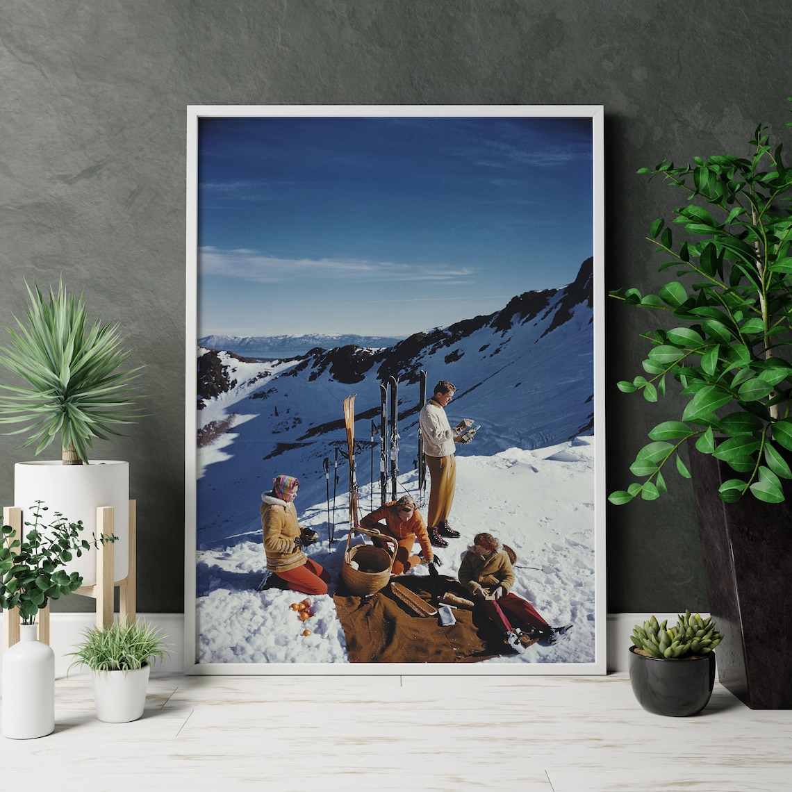 Vintage Ski Picnic in the Snow Retro Winter Fashion Photo Poster