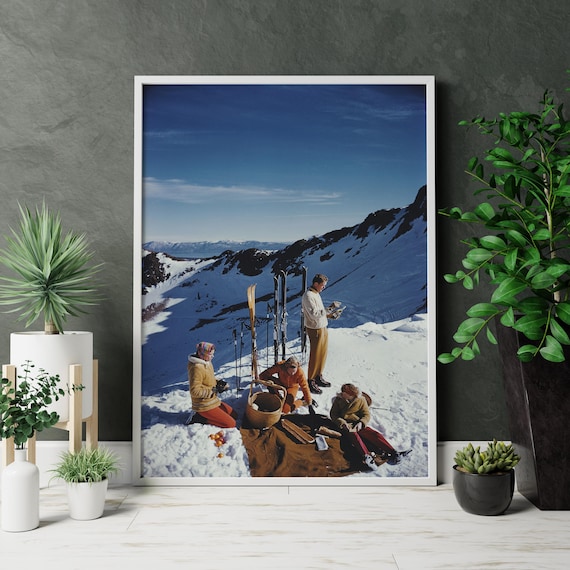 Vintage Ski Picnic in the Snow Retro Winter Fashion Photo Poster