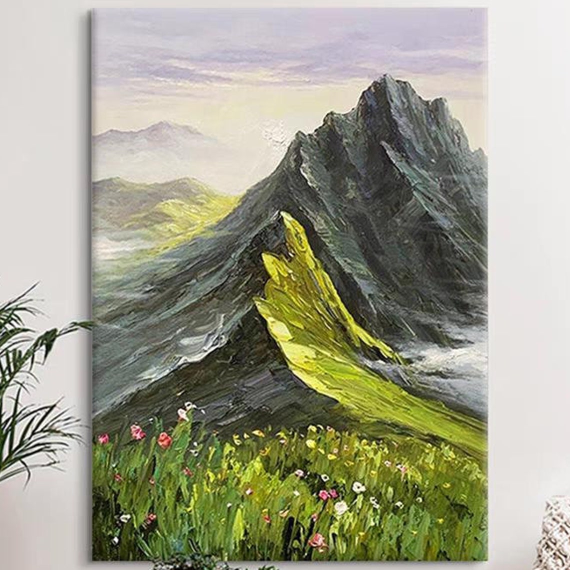 Handmade Green Hill Oil Painting Vertical Large Size Nature Artwork Custom 3d Textured Art Fresh Style Painting Home Wall Decor