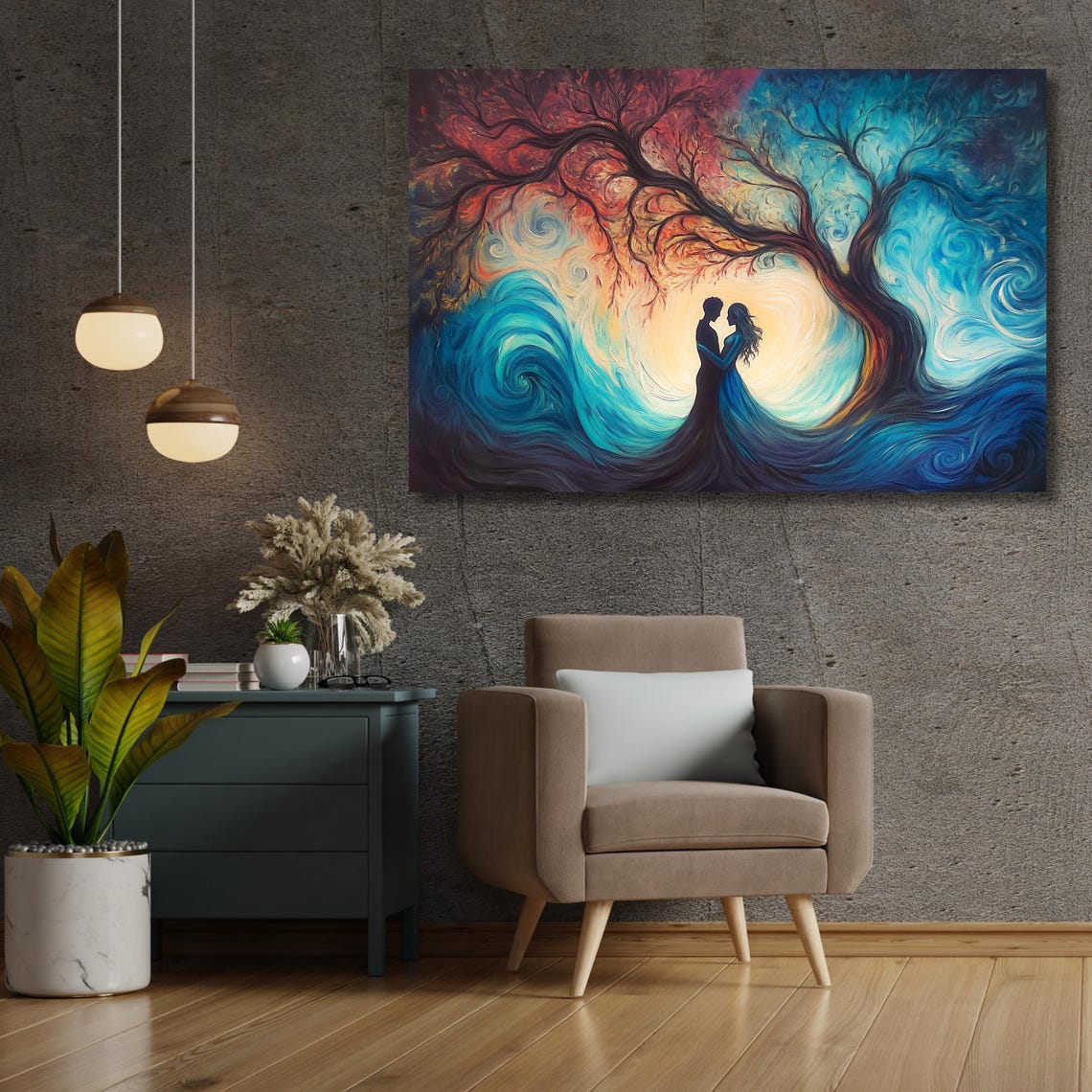 Romantic Couple Silhouette Under Tree of Love Moonlight Poster - Image 3