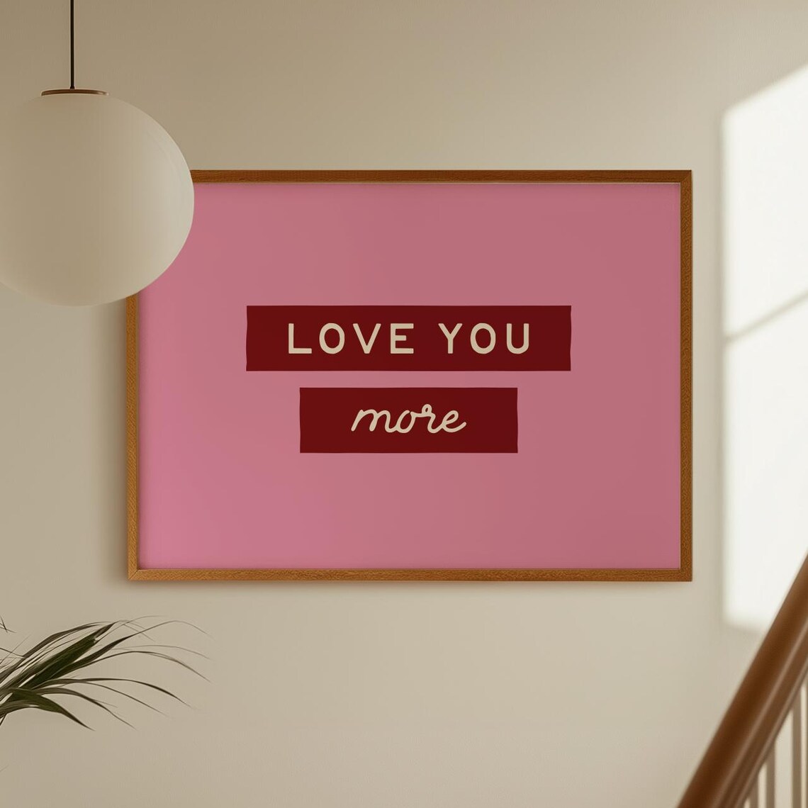 Love You More Pink Sweet Romantic Typography Bedroom Decor Poster