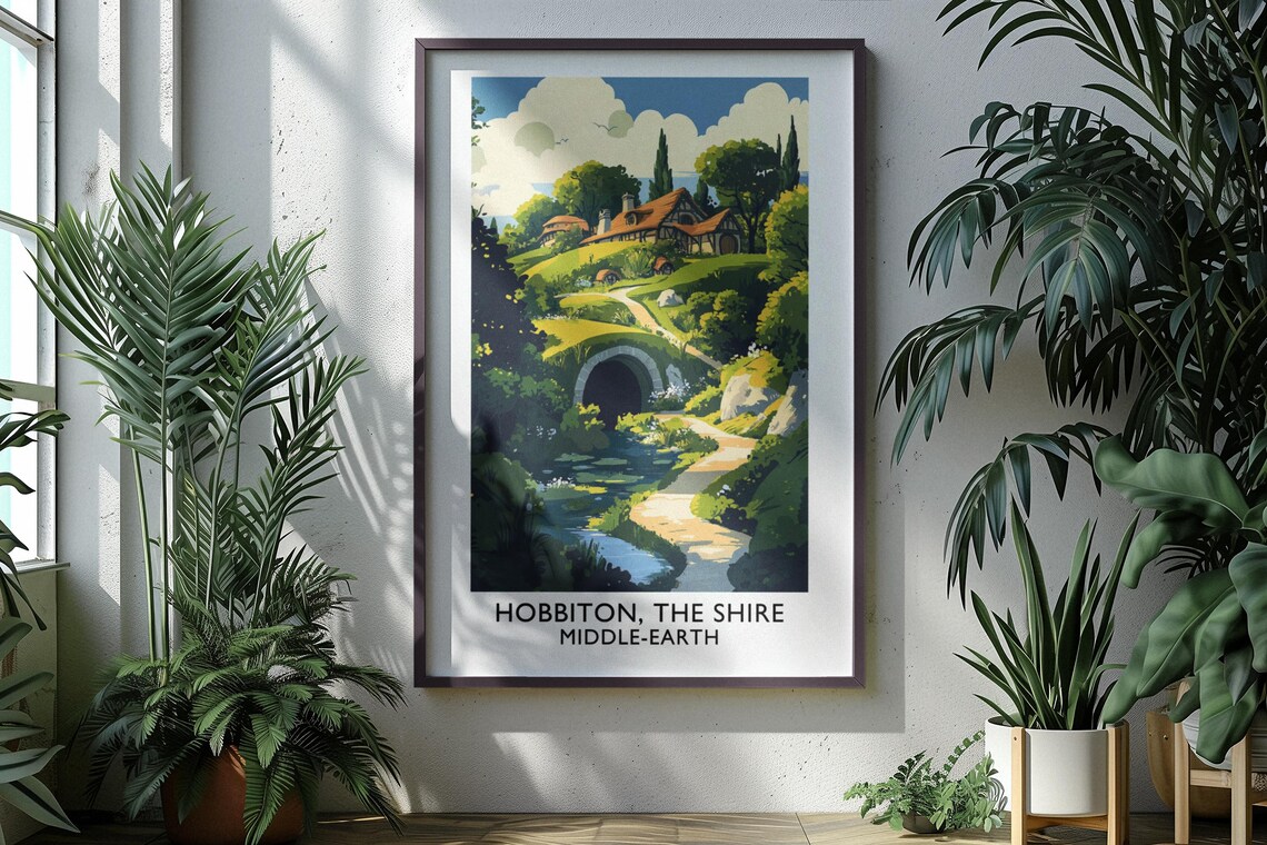 Hobbiton The Shire Middle Earth Round Door Cottage Bridge Vintage Poster - Image 3