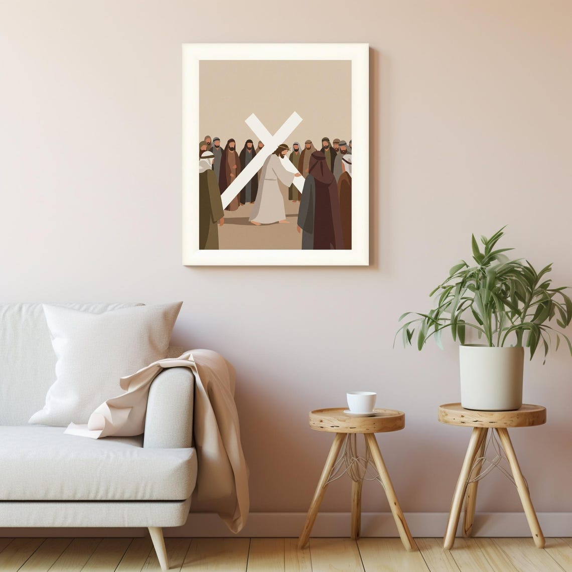 Jesus Christ Carrying The Cross Minimalist Modern Christian Poster