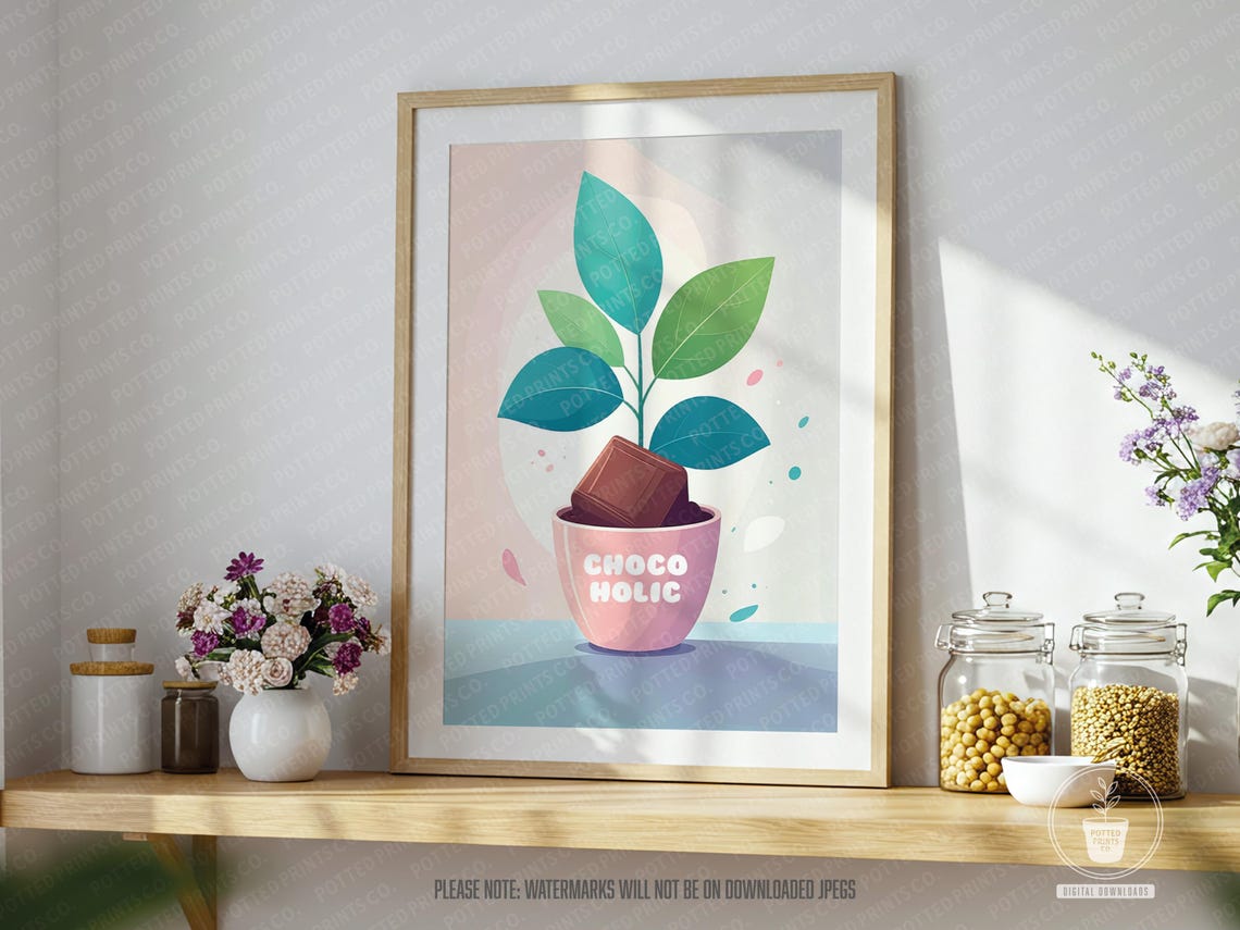 Chocoholic Plant Pot Chocolate Lover Kitchen Decor Wall Poster