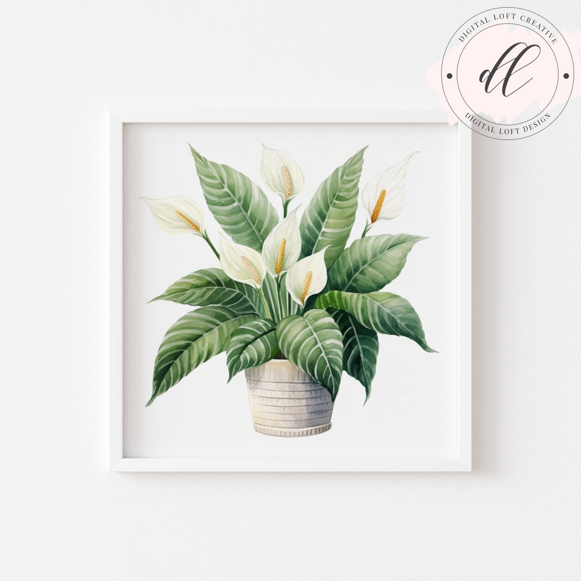 White Peace Lily Potted Plant Watercolor Botanical Art Poster - Image 2