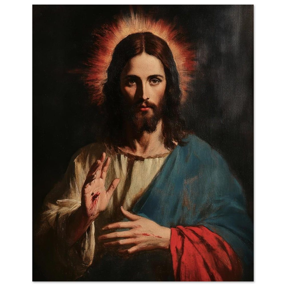 Jesus Christ Vintage Oil Painting Art Print Yeshua Moody Portrait Painting Christian Decor Religious Wall Art Angel Catholic Unframed - Image 3