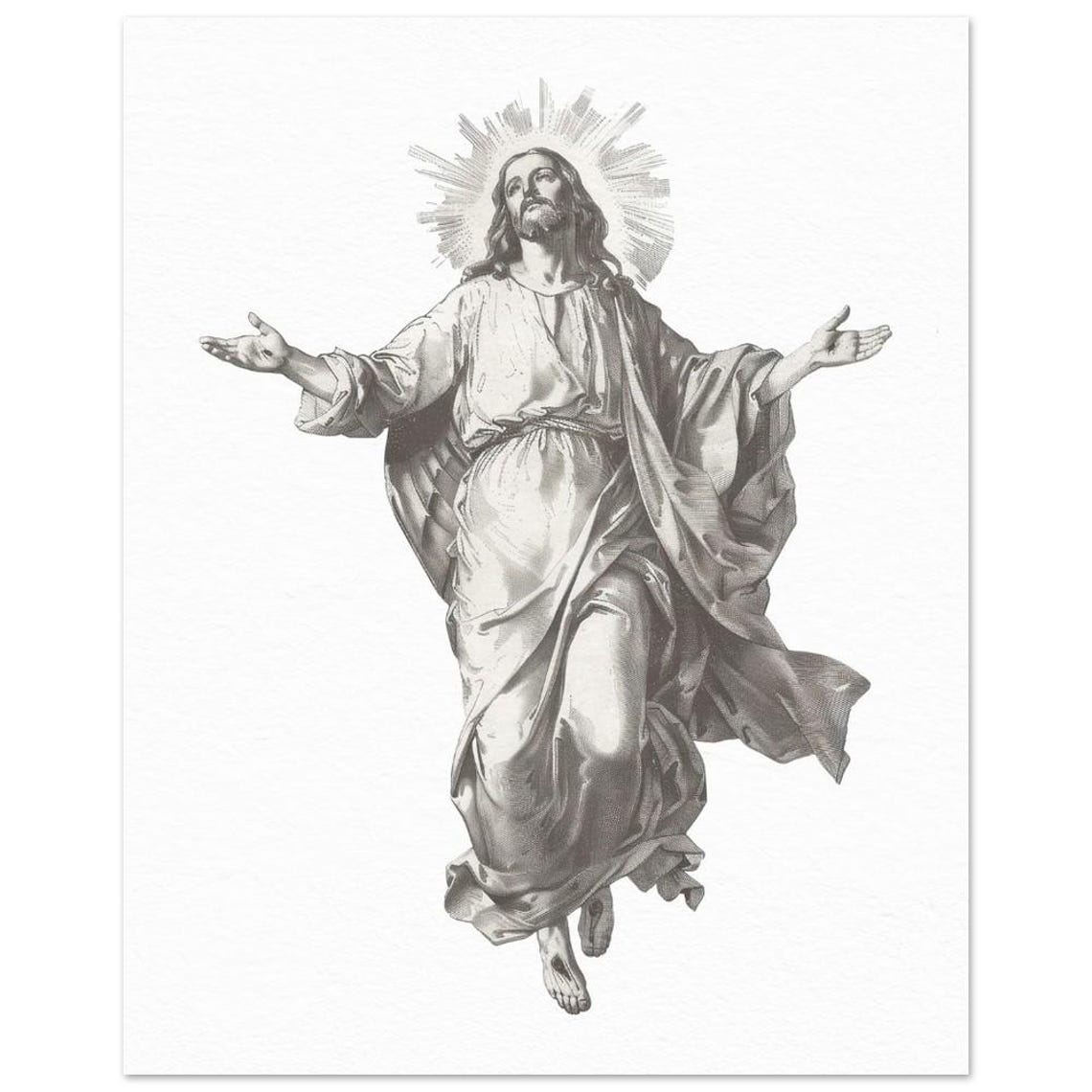 Jesus Christ Ascension Grayscale Engraving Religious Vintage Art Print - Image 3