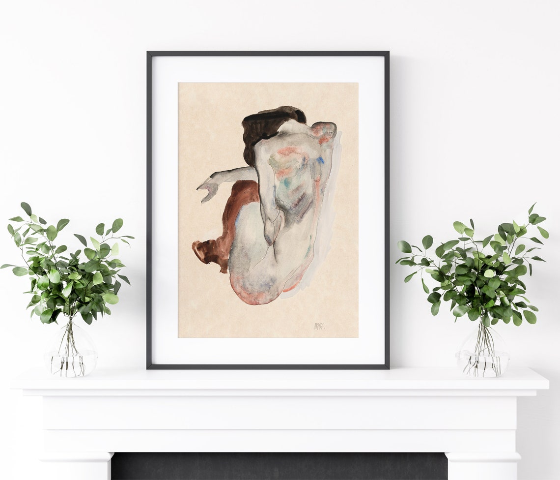 Crouching Nude Figure Study Expressive Watercolor Figurative Art Print - Image 3